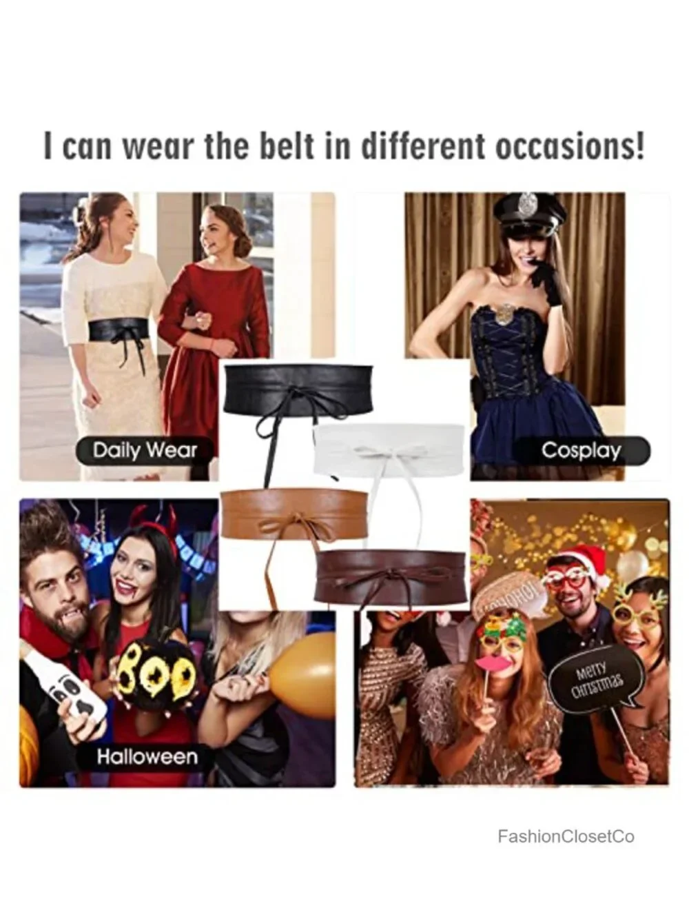 4 Pack PU Leather Obi Belt for Women Self Tie Wide Waistband Corset Belt